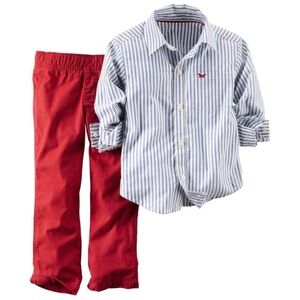 Carter’s Baby Boy Blue Stripe Button Down Shirt and Red Pants, 9 Months
